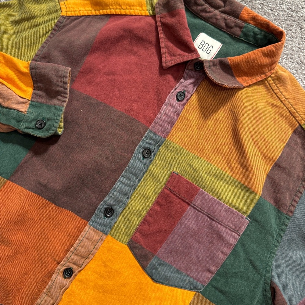 BDG Flannel Shirt Mens Medium Multicolor Patchwork Cotton Boho Urban Outfitters